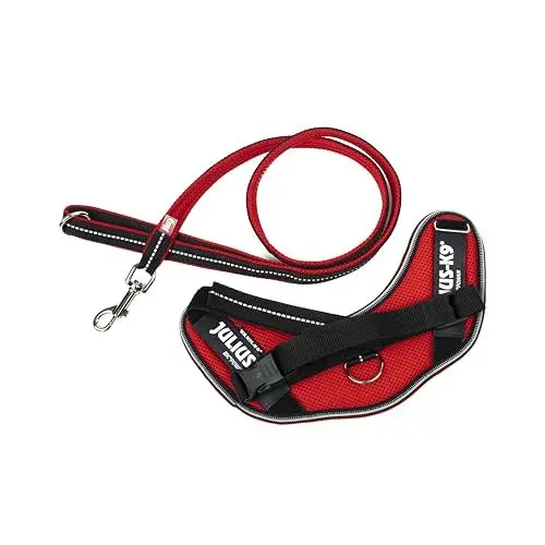 Produktbild: IDC Powair Bundle - IDC Powair Hundegeschirr, Größe: S/Mini, Rot + IDC Powairleine, Größe: 1,2 m mit Schlaufe und mit kleinen Karabiner, Rot