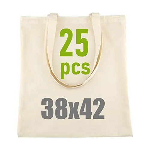 Produktbild: IDEA HOME-25 Stück Baumwolltasche 38x42cm- Jutebeutel Groß - Stoffbeutel Unbedruckt, Personalisierung Möglich – Bestickung oder Bemalung - Stofftasche mit zwei langen Henkeln