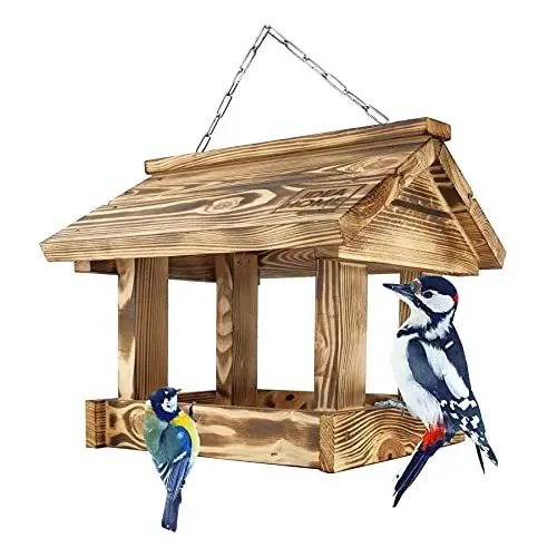 Produktbild: IDEA HOME MAXI Vogelfutterhaus holz Vogelhaus an einer Kette Vogelhaus zum Aufhängen Futterstation zur ganzjährigen Wildvögel Fütterung