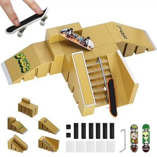 Produktbild: ideallife Fingerboard Rampen Set, Mini Fingerboard Skate Park Kit für Kinder, 2 Komplett-Boards und Mini-Rampe für Skate-Tricks, Kinderspielzeug für Jungen und Mädchen
