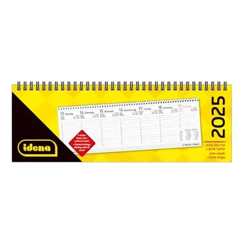 Produktbild: Idena 11159 - Tischkalender 2025 quer im Format 29,8 x 10,5 cm, 1 Woche auf 1 Seite, Schreibtischkalender mit Jahresübersicht und Spiralbindung
