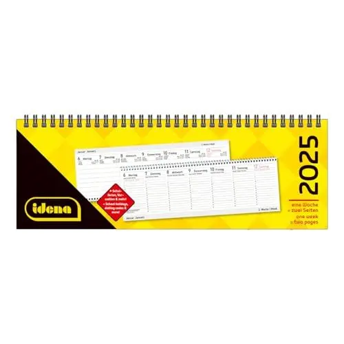 Produktbild: Idena 11160 - Tischkalender 2025 quer im Format 29,8 x 10,5 cm, pro Woche 2 Seiten, Schreibtischkalender mit Jahresübersicht und Spiralbindung