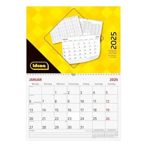 Produktbild: Idena 11172 - Kalender 2025 in DIN A4 Querformat (29,5 x 21 cm), Wandkalender 1 Seite = 1 Monat, Monatskalender inkl. Jahresübersicht