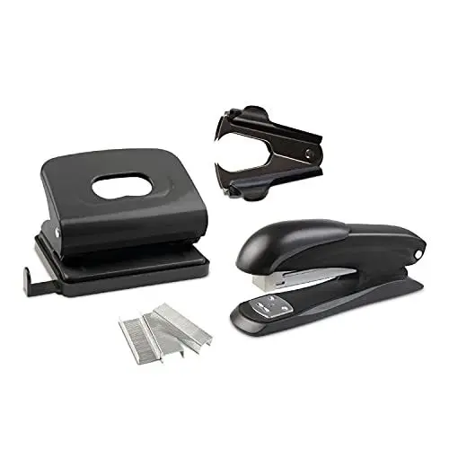 Produktbild: Idena 12086 - Office Set 4-teilig, Locher, Heftgerät, Heftklammer-Entferner und Heftklammern 24/6