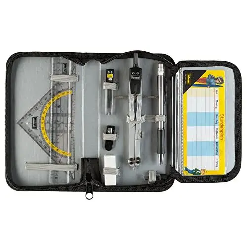 Produktbild: Idena 20066 - Zirkel im Etui, 11-teilig, mit Geodreieck, Lineal, Ersatzminen für den Zirkel, Druckbleistift & Ersatzminen, Stundenplan, Radiergummi & Spitzer