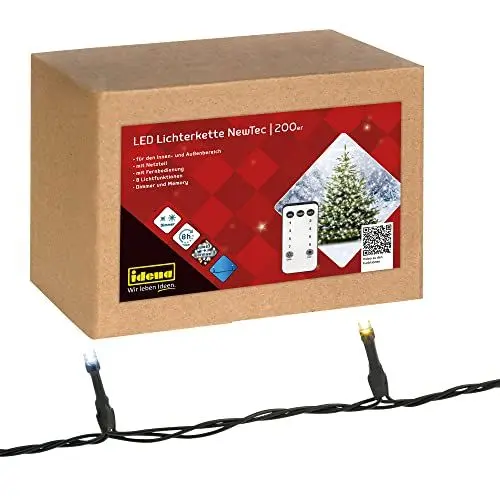 Produktbild: Idena 31269 - LED Lichterkette mit 200 LEDs in Weiß und Warmweiß, 8 Stunden Timer Funktion, Dimmer und Memoryeinstellungen, ca. 27,9 m lang, zum Basteln, als Party Deko, Weihnachtsdeko, Hochzeit