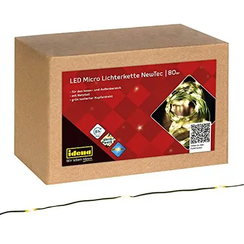 Produktbild: Idena 31340 - LED Micro Lichterkette mit 80 LEDs in Warmweiß, NewTec mit 8 Stunden Timer Funktion, ca. 12,9 m lang, Deko für Innen & Außen, zum Basteln, als Party Deko, Weihnachtsdeko, zur Hochzeit