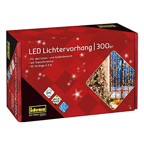 Produktbild: Idena 31856 - LED Lichtervorhang mit 300 LED in warmweiß, mit 8 Stunden Timer Funktion und Transformator, ca. 3 x 3 m groß, für den Innen- und Außenbereich, als Deko für Partys, Weihnachten