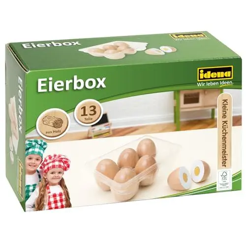 Produktbild: Idena 40240 - Kleine Küchenmeister Eier Set aus Holz, 6 Holzeier mit Klettverschluss, Zubehör für Spielküche und Kaufmannsladen, für Kinder ab 2 Jahren