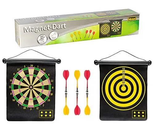 Produktbild: Idena 40462 - Dartspiel mit 2 Dartscheiben und 6 magnetischen Pfeilen, 2 seitig bespielbar, für den Innen- und Außenbereich