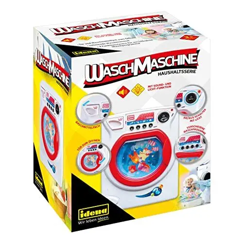 Produktbild: Idena 40469 - Waschmaschine für Kinder mit Licht- und Tonfunktion, Frontlader mit 4 Programmen und rotierender Waschtrommel, Spielzeug zum Erlernen praktischer Fertigkeiten