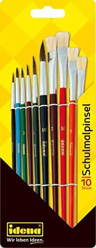 Produktbild: Idena 626052 - Schulmalpinsel, 10-teilig, verschiedene Haar- und Borstenpinsel, lackiert, 1 Set