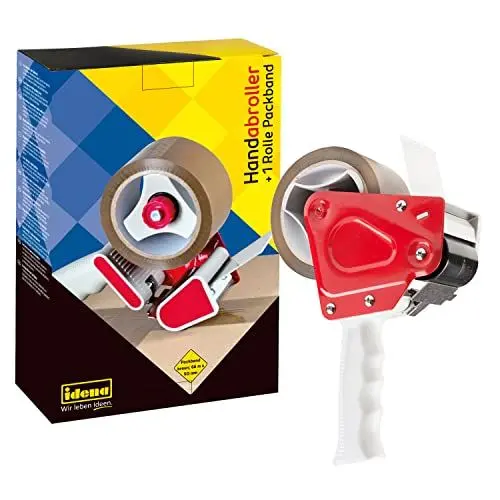 Produktbild: Idena 631049 - Paketbandabroller Set, Handabroller für 66 m x 50 mm Packband, inkl. 1 Rolle geräuscharmes Packband, braun