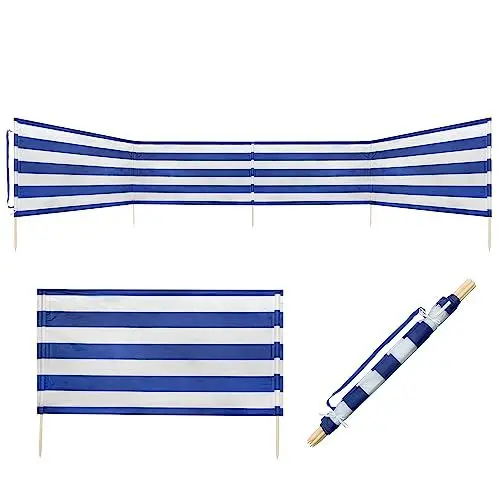 Produktbild: Idena - Windschutz in Blau-Weiß, mit Holzstäben, Tragegurt und Fixierungsbändern, 80 x 600 cm oder 80 x 800 cm, Sichtschutz für Strand, Camping und Garten