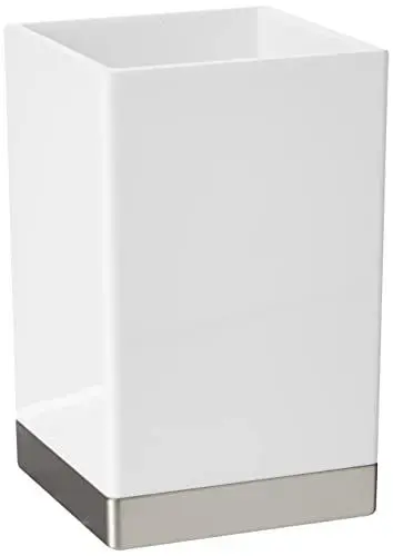 Produktbild: iDesign 41182EU Clarity Tumbler Becher für Badezimmer Waschtisch, Plastik, weiß/brushed, 6.4 x 6.4 x 10.2 cm