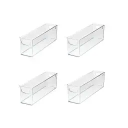 Produktbild: iDesign 4er Set Aufbewahrungsbehälter aus recyceltem Kunststoff mit Griffen für die Speisekammer und Küche, den Gefrier- und Kühlschrank – 4er Set, klar