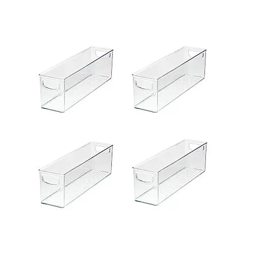 Produktbild: iDesign 4er Set Aufbewahrungsbehälter aus recyceltem Kunststoff mit Griffen für die Speisekammer und Küche, den Gefrier- und Kühlschrank – 4er Set, klar