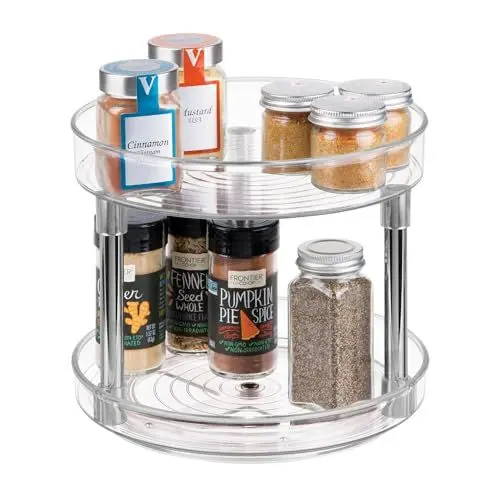 Produktbild: iDesign 56600 Küchen Organizer, großer Drehteller mit 2 Ebenen aus BPA-freiem Kunststoff für den Vorratsschrank, drehbarer Gewürzhalter für Vorratsdosen und Gewürze, durchsichtig, 23 cm
