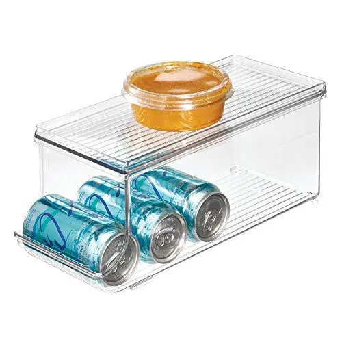 Produktbild: iDesign Aufbewahrungsbehälter mit Deckel, kleine Kühlschrankbox aus Kunststoff für neun Getränkedosen, Küchen Organizer für Konserven, durchsichtig