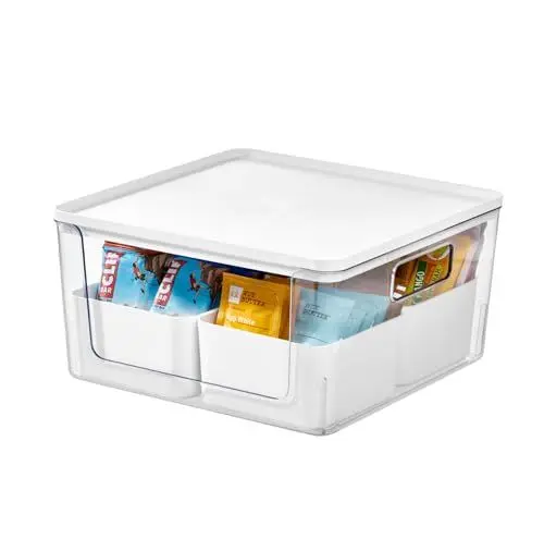 Produktbild: iDesign Aufbewahrungsbox mit 4 Trennboxen, Vorratsbehälter by Rosanna Pansino, Plastikbox aus recyceltem Kunststoff mit Frontöffnung und Deckel, weiß