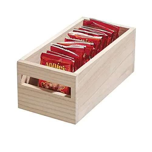Produktbild: iDesign Aufbewahrungsbox mit Griffen, Küchenschrank Organizer aus Paulownia-Holz für Regal oder Vorratsschrank, vielseitige Kiste zur Aufbewahrung, beige, 25.4x12.7x10.2cm