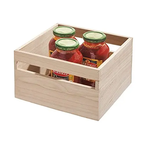 Produktbild: iDesign Aufbewahrungsbox mit Griffen, Küchenschrank Organizer aus Paulownia-Holz für Regal oder Vorratsschrank, vielseitige Kiste zur Aufbewahrung, beige, 25.4x25.4x15.7cm
