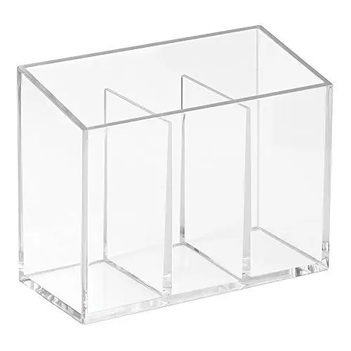 Produktbild: iDesign Badezimmer Organizer mit 3 Fächern, kleiner Badezimmer Becher aus Kunststoff, Badaccessoire zur Zahnpflege- oder Kosmetikaufbewahrung, durchsichtig