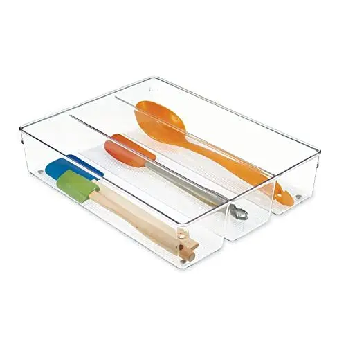Produktbild: iDesign Besteckschublade mit 3 Fächern, großer Küchenschubladeneinsatz, praktischer Organizer für Küchenutensilien, transparent, 13.8