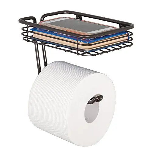 Produktbild: iDesign Classico WC Rollenhalter mit Regal | wandmontierter Toilettenpapierhalter in kompakter Größe | Klorollenhalter mit Ablage für Feuchttücher und Co | Metall bronze