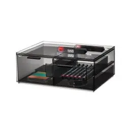 Produktbild: iDesign Make-up Organizer, Schmink Aufbewahrung mit 3 Schubladen aus der Signature Series by Sarah Tanno, Mini Kommode mit Schubladen aus Kunststoff für Make-up und Tools, Grau
