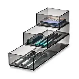 Produktbild: iDesign Make-up Organizer, Stack and Slide Schmink Aufbewahrung für den Schminktisch oder Schubladen, Schubladen Ordnungssystem aus Kunststoff, Grau, 30.25/9.93/5.08