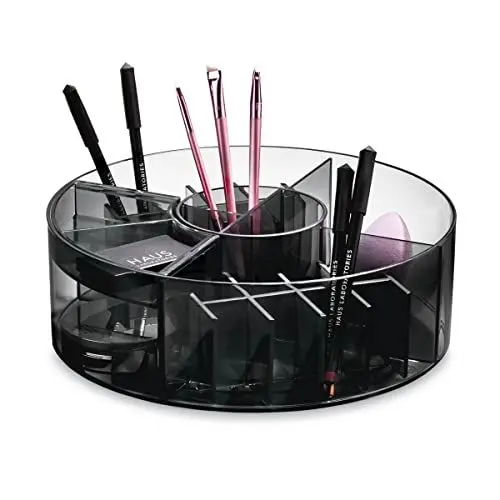 Produktbild: iDesign Make-up Organizer drehbar, individualisierbare Schmink Aufbewahrung aus der Signature Series by Sarah Tanno, Beauty Organizer aus Kunststoff für Make-up und Tools, Grau