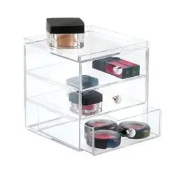 Produktbild: iDesign Schubladenbox für Kosmetik, kompakter Make-Up Organizer mit 3 Schubladen aus Kunststoff, stapelbarer Schubladenturm für Schminke, Kosmetika & mehr, durchsichtig