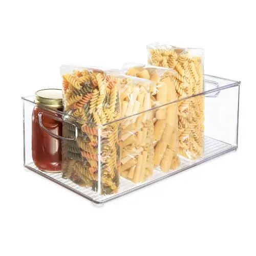 Produktbild: iDesign bac rangement frigo, grande boîte alimentaire spacieuse en plastique, boîte conservation alimentaire à poignées, transparent, Groß und Tief, Durchsichtig