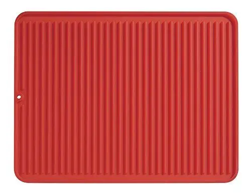 Produktbild: iDesign égouttoir à vaisselle, grand tapis égouttoir en silicone, tapis égouttoir vaisselle rainuré pour séchage des couverts et assiettes, rouge