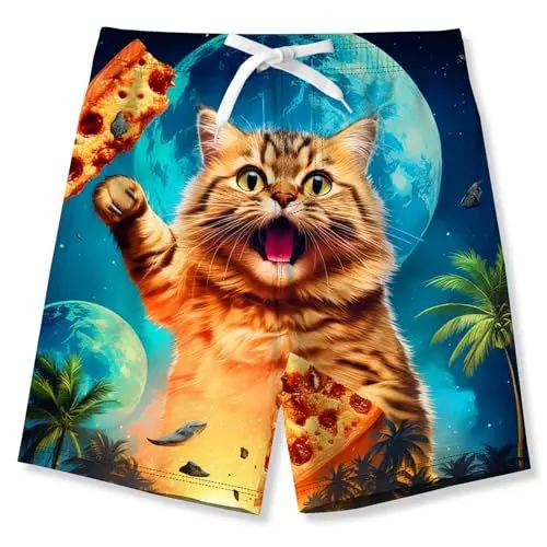 Produktbild: IDGREATIM Badehose Jungen Kinder Katze Badeshorts Schnell Trocknende Boardshorts Hawaii Strand Shorts 7-8 Jahre