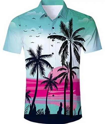 Produktbild: IDGREATIM Männer Herren Hemd Freizeit Hawaiihemd 3D Pattern Printed Hemden Shirts Kurzarm Button Down T Hemden Shirt