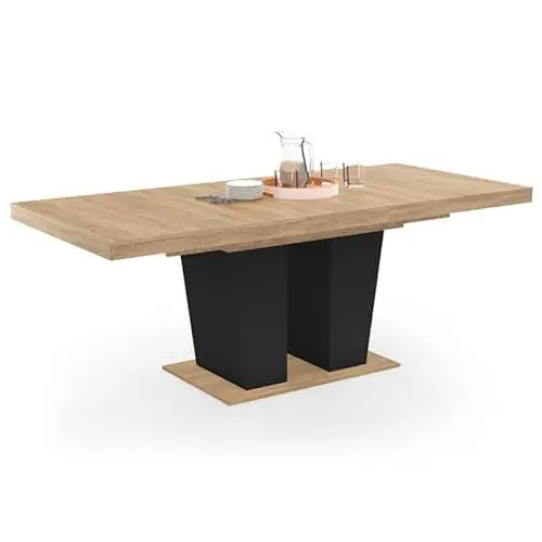 Produktbild: IDMarket - Ausziehbarer Esstisch Eliad, rechteckig, für 6-10 Personen, Holz und Schwarz, 160 – 200 cm