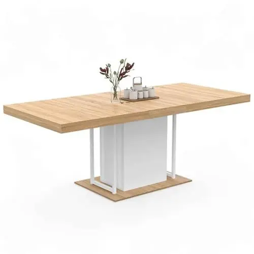 Produktbild: IDMarket - Esstisch, ausziehbar, rechteckig, UGO für 6-10 Personen, Holzoptik Buche und Weiß, 160 – 200 cm