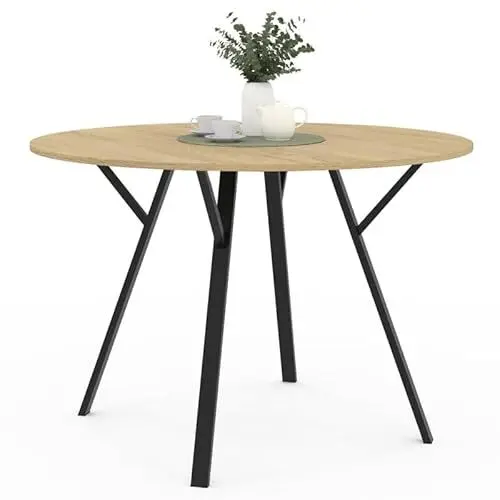 Produktbild: IDMarket - Esstisch, rund, YSEULT, 4-6 Personen, Holz und Schwarz, Industriedesign, 110 cm
