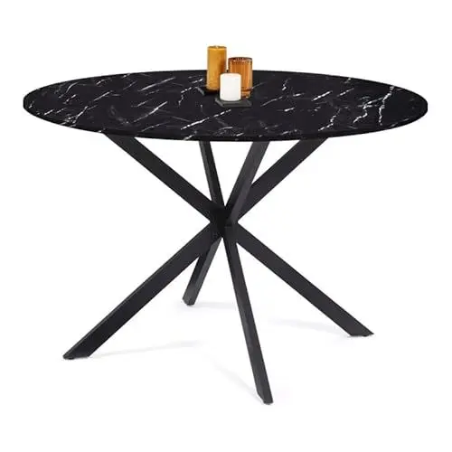 Produktbild: IDMarket - Runder Esstisch Alaska für 4-6 Personen mit schwarzem Marmor-Effekt und Metallspinnenfuß 110 cm