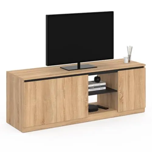 Produktbild: IDMarket - TV-Schrank TOMI 3 Türen in Buche-Optik und Schwarz 140 cm