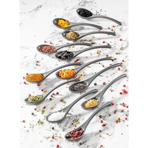 Produktbild: IDOBY 12-Teiliges Gewürzlöffel-Set, Griff Kleiner Salzlöffel aus für kleine Marmeladengläser, Gewürze, Zucker, Honig, Kaffee, Tee, Senf, Eiscreme, Milchpulver, Moderne Geschenk-Küchenutensilien