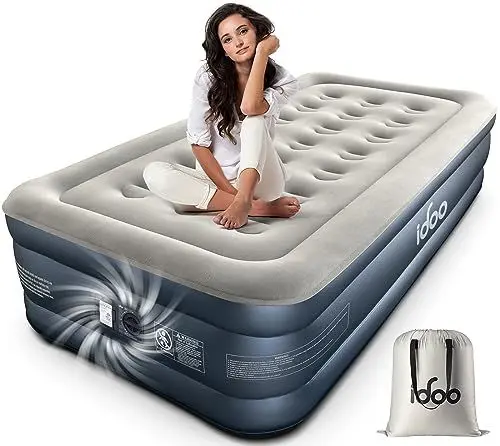 Produktbild: iDOO Luftbett 1 Person,Luftmatratze Selbstaufblasend Gästebett mit Integrierter Luftpumpe,Aufblasbare Matratze Schnelles Aufblasen/Luftablassen für Camping und Zuhause100x190x46cm, 250 kg Max