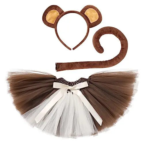 Produktbild: IDOPIP Affen Kostüm, Tierkostüm Set, Schwanz,Fliege, Stirnband, Tutu-Rock-Set für Erwachsene und Kinder zum Anziehen, Halloween, Bühnenauftritt, Karneval, Cosplay Affen 7-8 Jahre