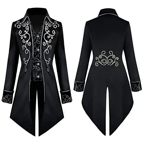 Produktbild: IDOPIP Herren Gothic Frack Steampunk Jacke Mittelalter Langer Mantel Viktorianisch Renaissance Pirat Viking Karneval Kostüm Cosplay Fashing Smoking Black 02 3XL