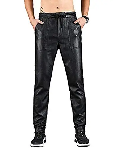 Produktbild: Idopy Herren Leder Jogger Hose mit Tunnelzug (36W, 1702Black)