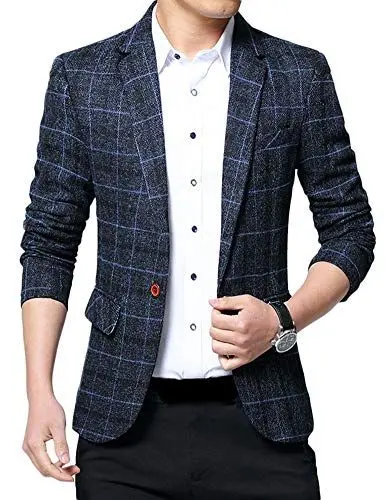 Produktbild: Idopy Herren Plaid Baumwollmischung Tweed Blazer Mantel Formal Slim Fit Anzüge Jacke Männer
