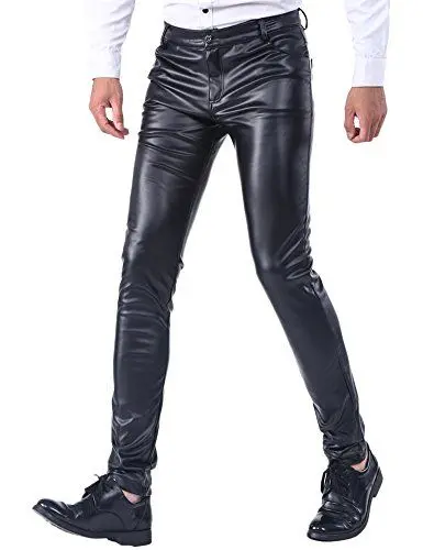 Produktbild: Idopy Sommer dünne Winter Dicke Herren Business Slim Fit Kunstleder Hosen Jeans Lederjeans Dick, 38W / 30L, Black