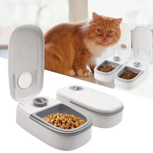 Produktbild: Idota Futterautomat für Katzen, 2 Mahlzeiten Automatischer Futterspender Hunde Katze mit 48 Stunden Timer, 350ml Trocken- und Nassfutterspender Automatic Feeder